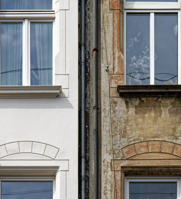 building renovation, renovated and not renovated old building building renovation, renovated and not renovated old building